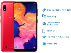 Smartphone Samsung Galaxy A10 32GB Vermelho 4G – 2GB RAM 6,2” Câm. 13MP + Câm. Selfie 5MP